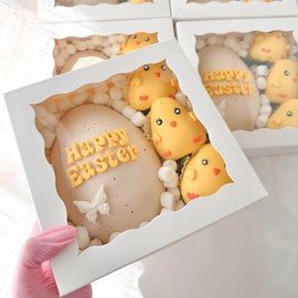 JOHOPACK 15pcs 8x8x2 Inch White Bakery Boxes, Pie Boxes Cookie Boxes with window Chocolate Covered Strawberries Boxes for Christmas Valentine's Mother's Day