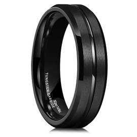 King Will Wolframcarbid-Ehering für Herren – 6mm schwarzer Mittelstreifen mit Nut, mattiert, Alltagstauglich, Komfortpassform Größe 56.9 (18.1)