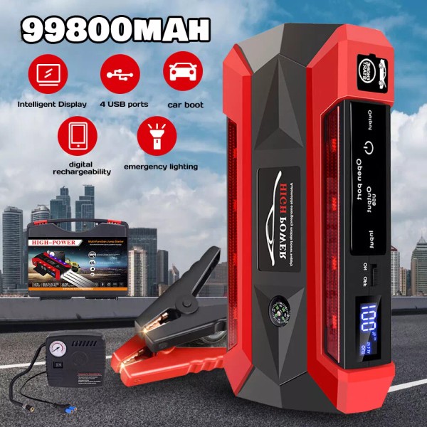 99800mAh Car Jump Starter Booster Jumper Power Bank Tire Inflator
