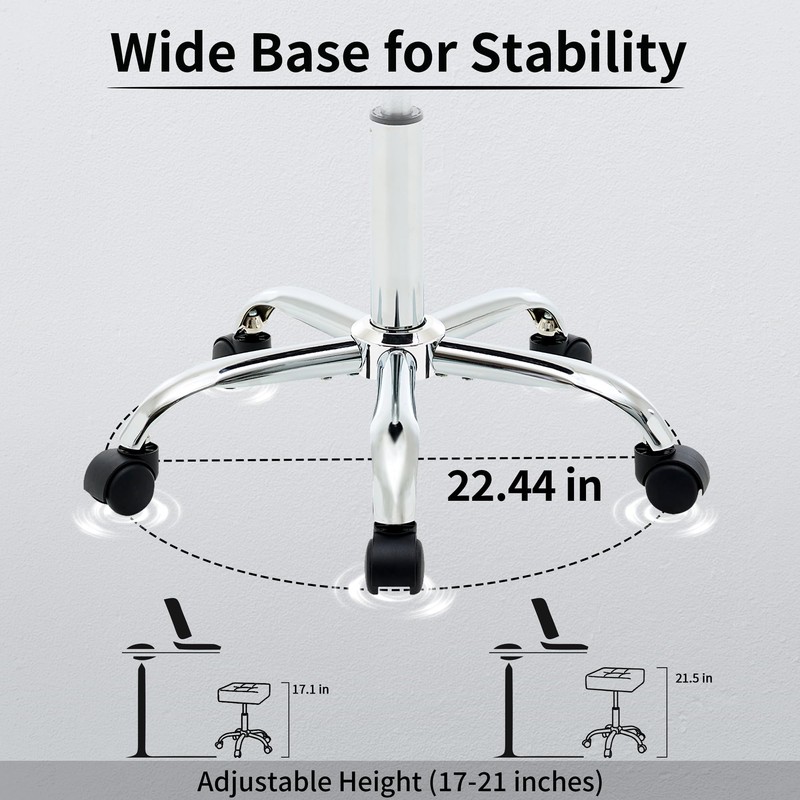 FIRAVOE Office Stool with Wheels (300lbs Capacity) (Adjustable Height 17"-21")