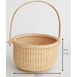 Teng Tian Classic Nantucket Round baskets with wood Knobs HandleWoven Basket Container Tote Cube Organizer Handwoven rattanStorage Fruit Basket