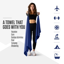 VENTURE 4TH Quick Dry Towel. Microfiber Travel Towel Ideal for Camping, Hiking, Backpacking, Gym. Lightweight & Fast Drying Travel Towels for Body. Compact & Easy to Pack - Navy Blue Large