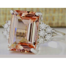 LVSHI Women Jewelry 925 Silver Natural Morganite & White Sapphire Wedding Ring Cut 5ct Cubic Zirconia Ring Promise Aura Single Stone Engagement Champagne Ring Size 6-10 (Size 9)