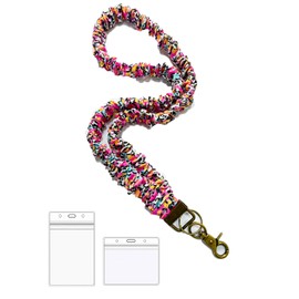 Stretchy Scrunchie Lanyard Teacher Lanyard with ID Holder Cute Lanyards for ID Badges and Keys Lanyards for Keys for Women with 2 Card Holders for Women Teacher Nurses School Office Trip
