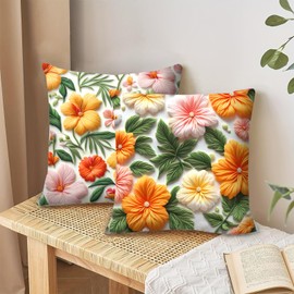 KASESSS Pack of 2 Cushion Covers, 45 x 45 cm, Flower Cushion Covers, Decorative Cushion Covers with Zip, Sofa Cushion Covers, Super Soft Premium, Cushion Covers for Living Room, Bedroom, Outdoor