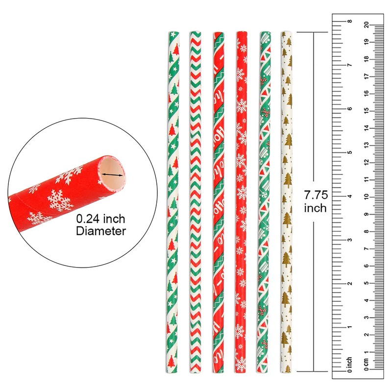 VEYLIN 150 PCS Christmas Paper Straws, Biodegradable Paper Straws for