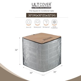 ULTCOVER 2 in 1 Full Mesh with Waterproof Fabric Top Air Conditioner Defender Cover 30W x 30D x 32H inch for Outside AC Units All Seasons Use