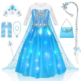 Meland Blue Princess Dress Girls, Princess Costume Girls 8-Piece Set Including Jewels, Gloves, Wand Princess Dress Up for 3-10 Years