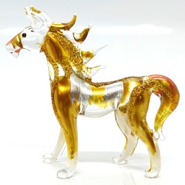 Sansukjai Figuritas de caballo en miniatura de cristal soplado a mano, regalo coleccionable, decoración del hogar, 3 pulgadas (oro transparente)
