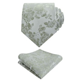 Alizeal Mens 3.15inches Rose Pattern Necktie with Floral Handkerchief Set, Sage Green