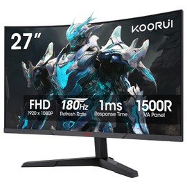 KOORUI Curved 27 Inch Gaming Monitor, Full HD 1080p R1500 180Hz VA Computer Monitor, 99% sRGB, Built-in Adaptive Sync, 1 x Display Port 1.2 & 2 x HDMI 2.0, Eye Care, VESA Compatible, Black 27E6CA