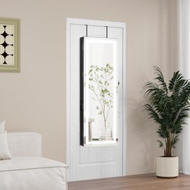 LOKO Jewelry Cabinet with Full Length Mirror, Door Wall Mounted Jewelry Armoire with 3-color LED Lights, Inside Makeup Mirror, Lockable Jewelry Organizer for Women Girls Bedroom (Black)