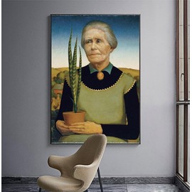 grant wood prints - Woman With Plants Poster - World Famous Portraits Reproductions - Canvas Wall Decor for Study, Hallway, Living Room, Unframed（12×16in/30×40cm)…