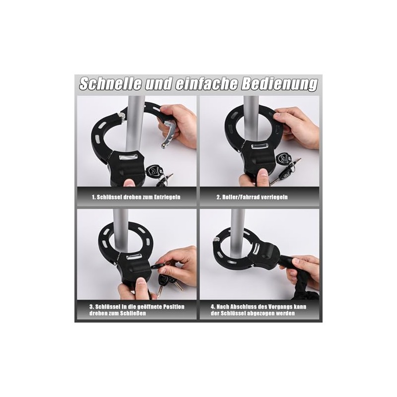 E Scooter Lock, Handcuff Lock with Key & Waterproof Bag,