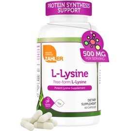 Zahler L-Lysine 500mg, Freeform L-Lysine Supplement, Kosher 60 Capsules