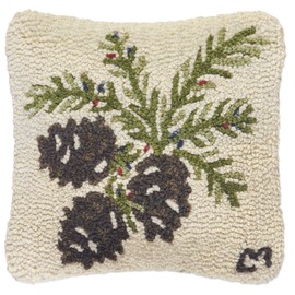 Chandler 4 Corners Artist-Designed Pinecones & Berries Hand-Hooked Wool Decorative Throw Pillow (14 in x 14 in) Garden Pillow for Couches & Beds - Easy Care & Low Maintenance - Nature & Garden Pillow