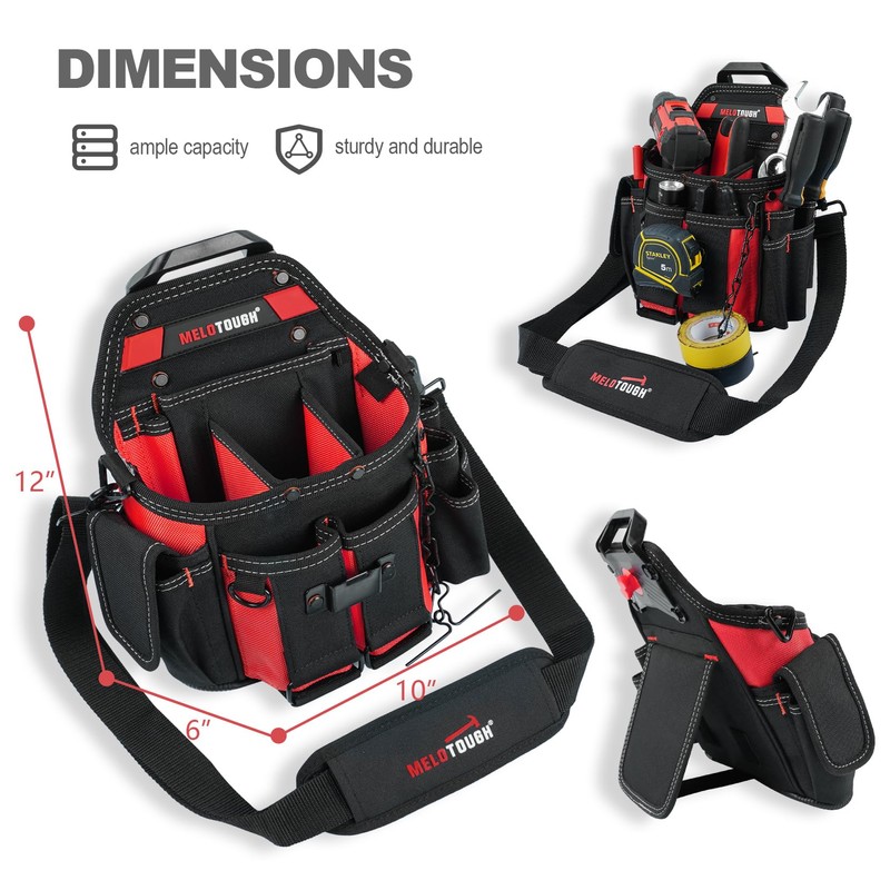 MELOTOUGH Professional Electrician Tool Pouch Bag with Shoulder Strap Tool
