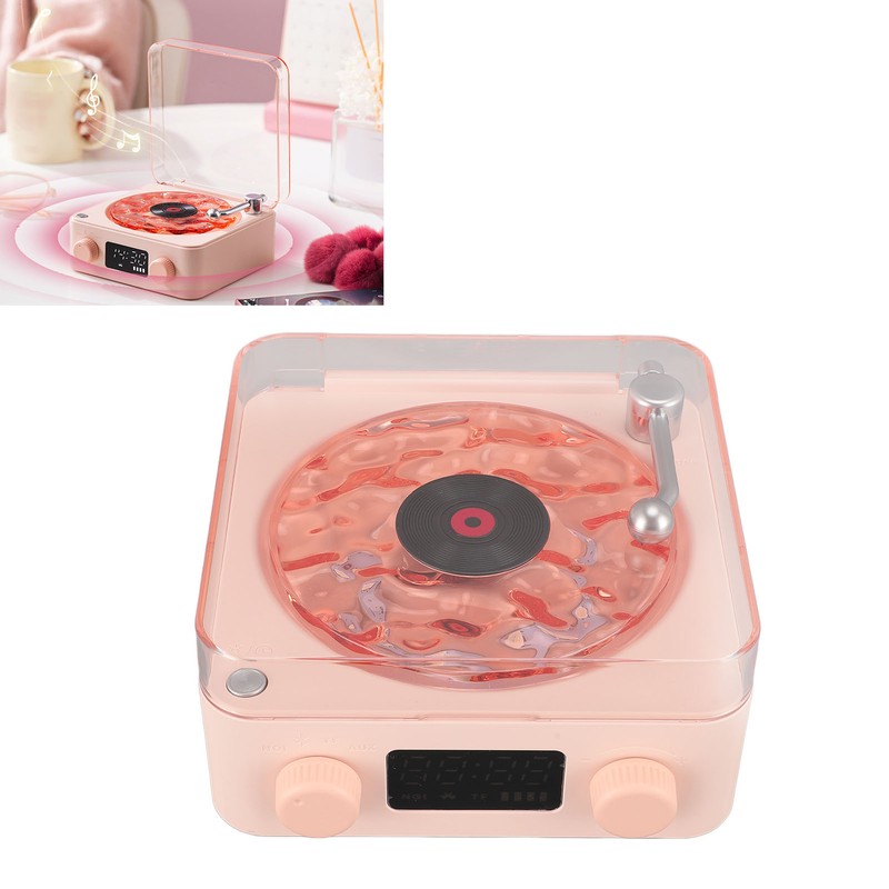 Record Player Style Bluetooth Speaker with Night Light and Time