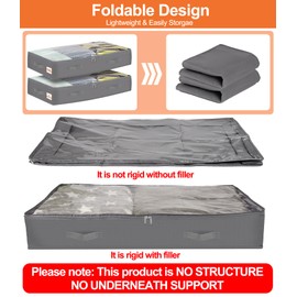 punemi Under Bed Storage Containers, 4 Pack Large Soft Foldable Storage Bags with Clear Top for Blankets, Comforters, Sheets, Wrapping Paper, Water-Resistant Inner Layer, 20x40x7.5 in, Gray