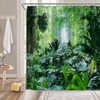 YNFUQANLN Tropical Rainforest Shower Curtain Green Forest Nature Tree Waterfall