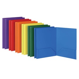 Oxford - Carpetas de 2 bolsillos, portafolios de plástico resistente, tamaño carta, colores surtidos, 2 cada uno (azul, verde, amarillo, naranja, rojo, morado), paquete de 12 (14188)