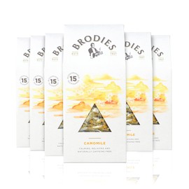 Brodies - Camomile in Biodegradable Pyramid Bags - 100% Natural Eco-Friendly and Sustainably Sourced - 6 Boxes Of 15 Tea Bags - Total Of 90 Plastic Free Pyramid Teabags