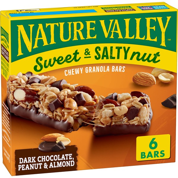 Nature Valley Barras de nueces dulces y saladas, chocolate oscuro, almendra de maní, 6 unidades