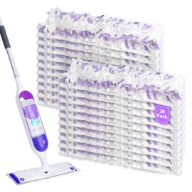 Disposable Power Mop Pads Refills for PowerMop，Multi-Surface Mopping Pad Refills for Floor Cleaning (White & Purple, 20 Pack)