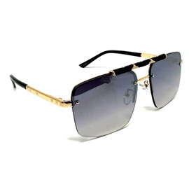Dweebzilla Classic Square Luxury Semi Rimless Pilot Aviator Sunglasses (Gold & Black Frame - Silver Flash Mirror Lenses)