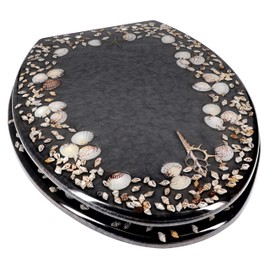 Home+Solutions Deluxe Resin Maui Decorative Elongated Toilet Seat - Coastal Decor, Beach House, Shells, No Slam Toilet, Slow Close, Resin Elongated Toilet Seats