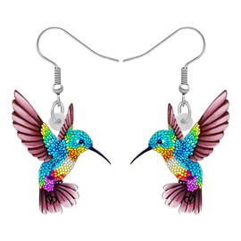 TIZURO Acrylic Cute Hummingbird Earrings Spring Summer Birds Animals Dangle Trendy Jewellry For Women Bird Lovers Charms Party Gifts (Purple)