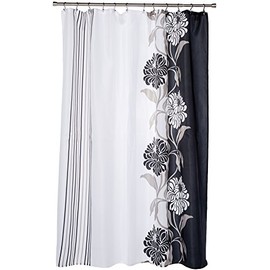 Carnation Home Fashions 100-Percent Polyester Fabric Print 70 by 72-Inch Shower Curtain, Standard, Chelsea, Black/White
