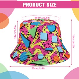 Lusofie Retro 80s Bucket Hat for Men Women Funny Disco Bucket Hat for Disco Hip hop Party Reversible Portable Hat Printed Fisherman Hat for Women Men Multicolor Multicolour