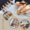 Long Square Coffin Acrylic Fake Nails with Gold Flower，3D Handmade