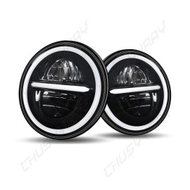 CHUSYYRAY 2pc 7"inch Round LED Headlights For 2007-18 Jeep Wrangler JK TJ CJ Hummber Black