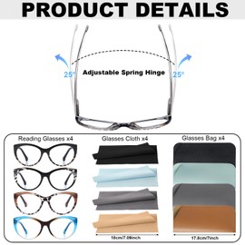 GGSTDDUP 4 Pack Progressive Multifocus Reading Glasses, Anti Blue Light Leopard Cat Eye Computer Readers with Spring Hinge Eyeglasses for Women Men(1.5x)