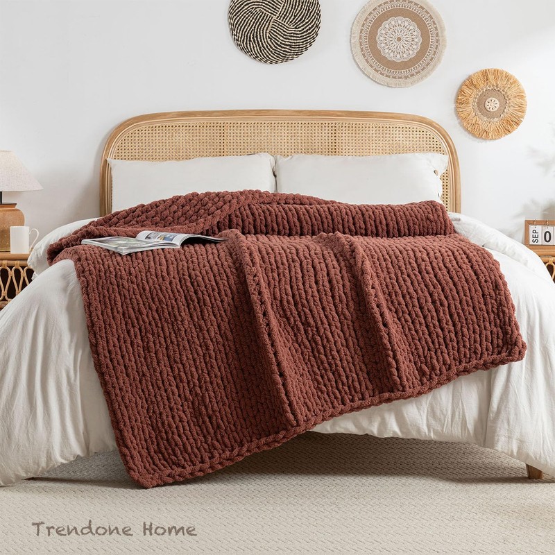 LAST MODA Chunky Knit Blanket Throw, 100% Hand Knit Throw