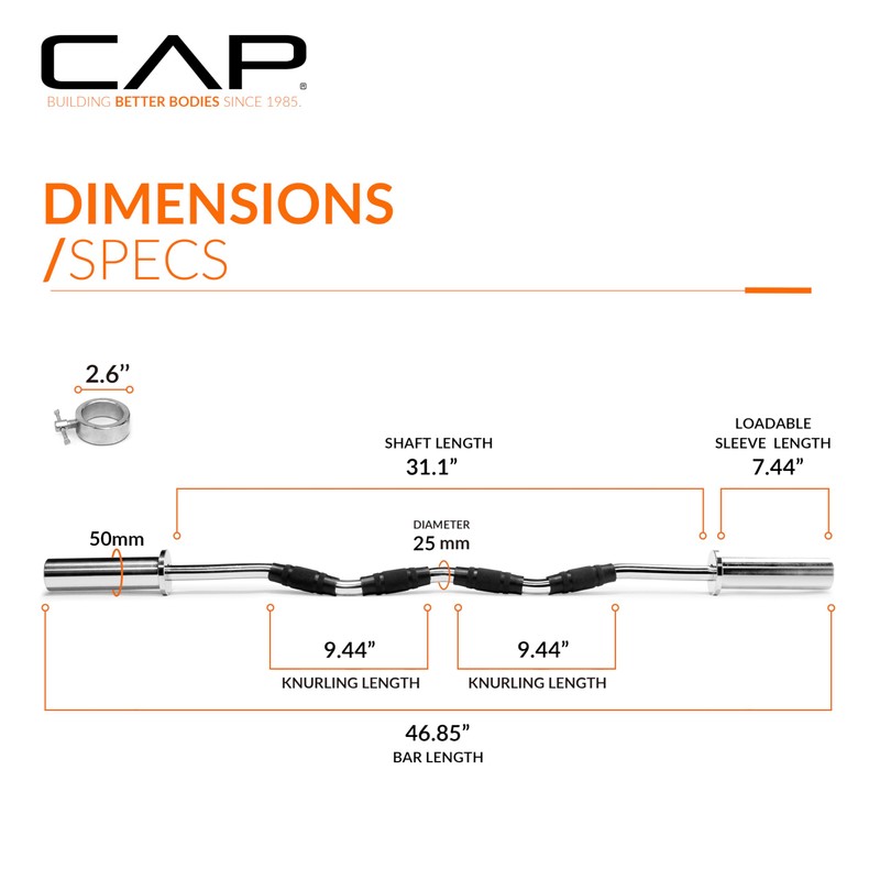 CAP Barbell 47-Inch Olympic EZ Curl Bar with Rubber Grips
