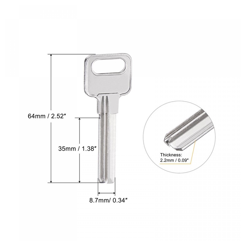sourcing map Key Blanks 35 mm Length 2 Slots Brass