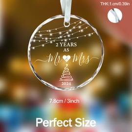 2 Year Anniversary Ornament 2024, 2nd Anniversary Mr and Mrs Gifts for Couple, 2" Glass Keepsake Valentines Gifts for Second Anniversary Christmas Ornaments 2024