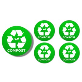 Compost Bin Vinyl Stickers for Kitchen and Outdoor Bins 5in 5 Pack Premium Self Adhesive Vinyl Labels Weatherproof UV Resistant Compost Stickers