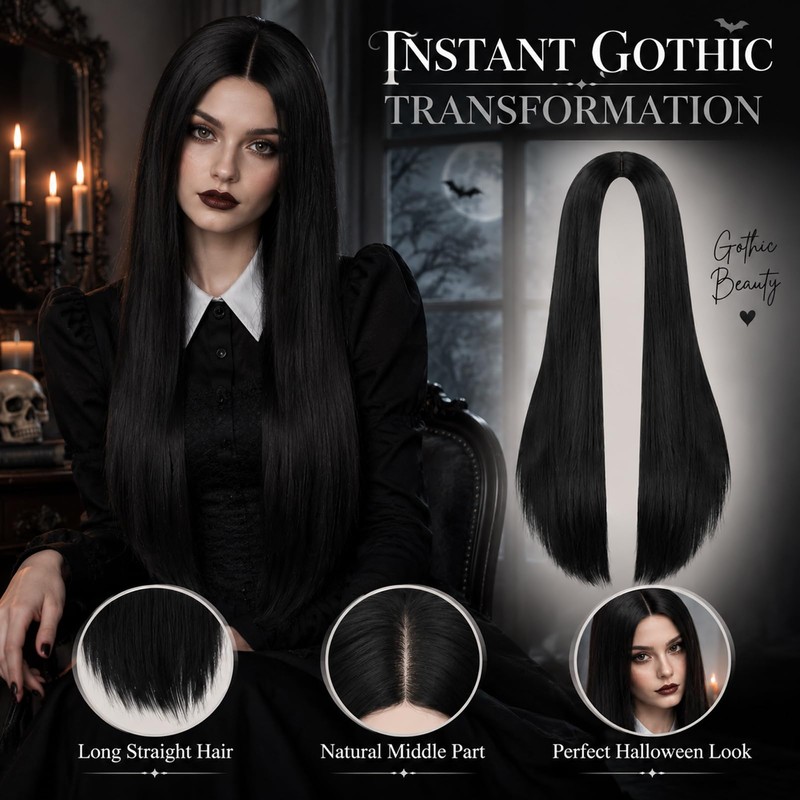 Halloween Long Black Straight Wig for Women - Halloween Fancy