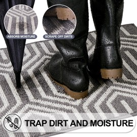 REFETONE Indoor Doormat, Front Door Mat 20"x32" Rubber Backing Non Slip Back Door Mats, Absorbent Washable Low-Profile Inside Floor Mat Door Rugs for Entryway, Resist Dirt Mud Mat for Dogs, Grey