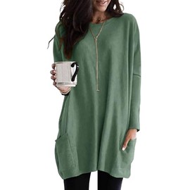 SENSERISE Womens Long Sleeve Long Tunic Tops for Leggings with Pockets Plus Size Casual Long T Shrits(Army Green,XL)