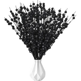 Gomat 12Pack Christmas Glitter Berries Stems, 16 Inch Artificial Christmas Picks for Christmas Tree Ornaments, DIY Xmas Wreath, Crafts, Holiday and Home Decoration (Black)