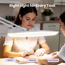 Neatfi XL Nail Desk Lamp with Clamp, 2200 Lumens, 20-Inch Wide Head, Dimmable 4 Levels, 3 Color Modes 3000K–6000K, LED Task Light for Manicure Table, Crafts, Workbench, Office (CCT, White)