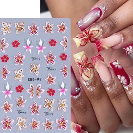 3 Sheets Flowers Nail Art Stickers Decals 3D Embossed Self-Adhesive Lily Flowers Nail Stickers Spring Summer White Red Pink Purple Floral Nail Decals Supplies for Women DIY Manicure Supplies