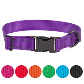 FAVPET Reflective Nylon Dog Collar, Reflector Dog Collar, Adjustable, Dog Click Closure, Dog Collar for Large Dogs, Small Dogs, Puppy Collars (Purple, L)