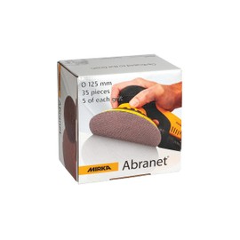 Mirka Abranet net sanding discs Ø 125 mm Grip / Mix-pack 5 pcs of each grit size 80, 120, 180, 240, 320, 400, 600 / 35 pcs / For all 125 mm orbital sanders and grinders