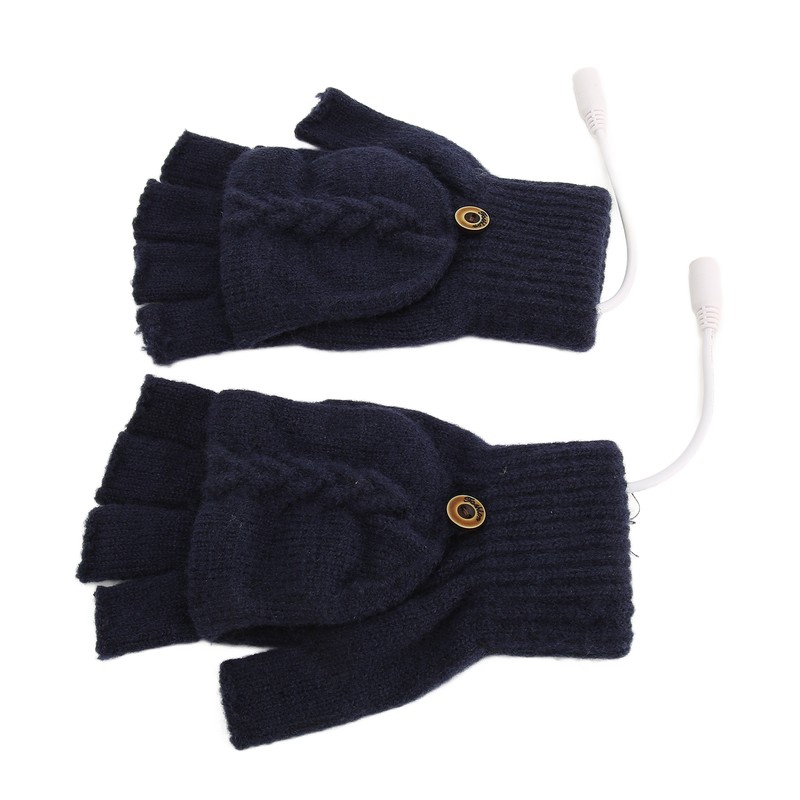 USB Warmer Heated Gloves Flip Half Fingerless Electronic Knitted Hand